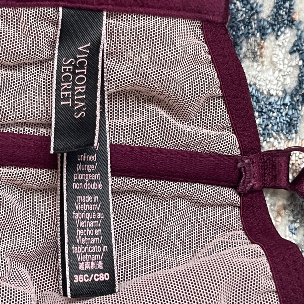 Victoria Secret Women's Whimsygoth Alluring Lace Sheer Bralette Burgundy 36C - Picture 8 of 14